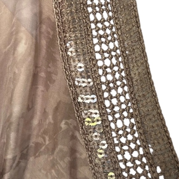 Saks Fifth Avenue Italy silk blouse tie dye tab sleeves crochet bohemian S - Picture 4 of 8